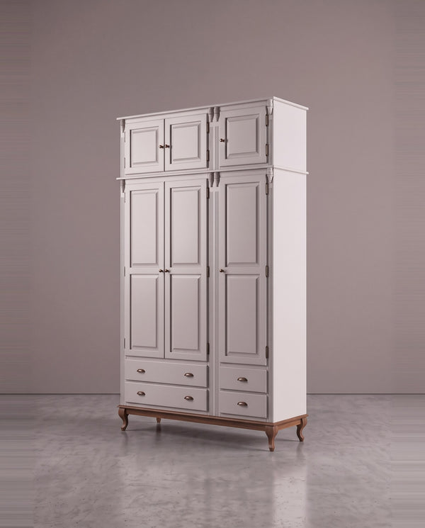 Roupeiro 3 Portas com Maleiro Hanover - Laca Cinza Com Imbuia Glazer