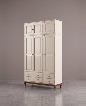 Roupeiro 3 Portas com Maleiro Hanover - Laca Off White Com Imbuia Glazer