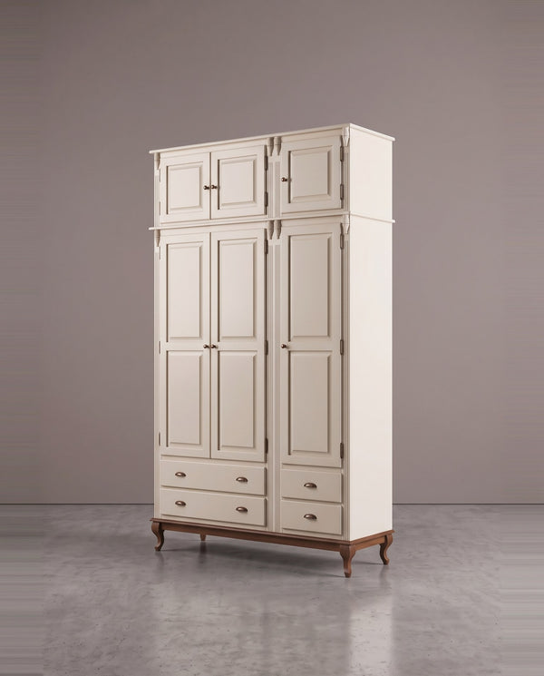 Roupeiro 3 Portas com Maleiro Hanover - Laca Off White Com Imbuia Glazer