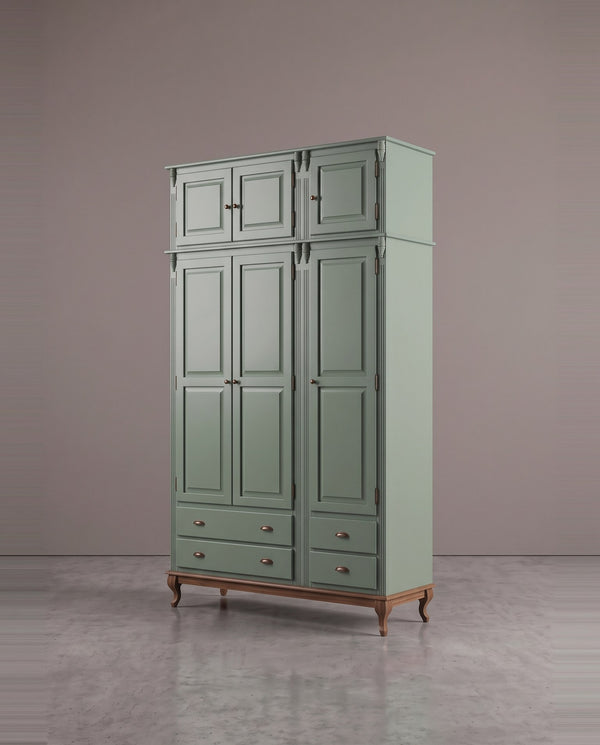 Roupeiro 3 Portas com Maleiro Hanover - Laca Verde Com Imbuia Glazer