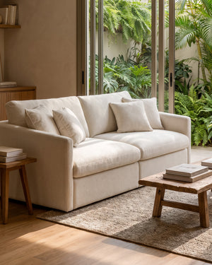Sofá Cristal 3 Lugares Off White Com Almofadas