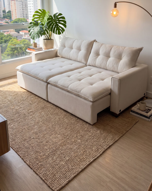 Sofá Florença Retrátil e Reclinável Off White