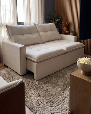 Sofá Florença Retrátil e Reclinável Off White