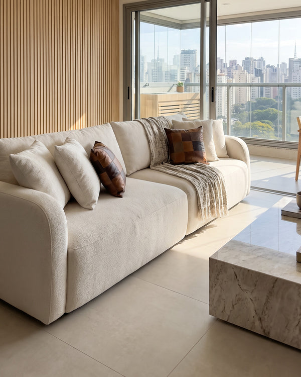 Sofá Living Vip Off White Com Braços Arredondados