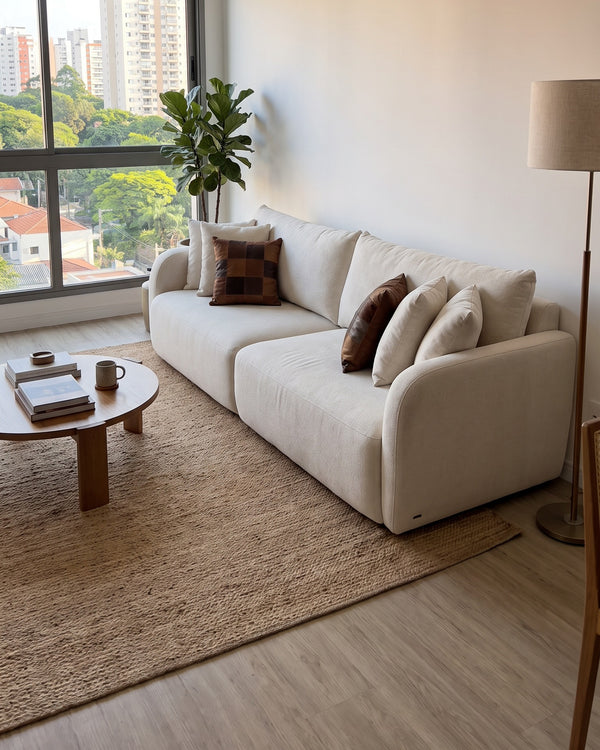 Sofá Living Vip Off White Com Braços Arredondados